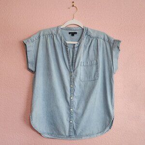 J. Crew Mercantile Denim Button Down Cuffed Short Sleeve Top Size M